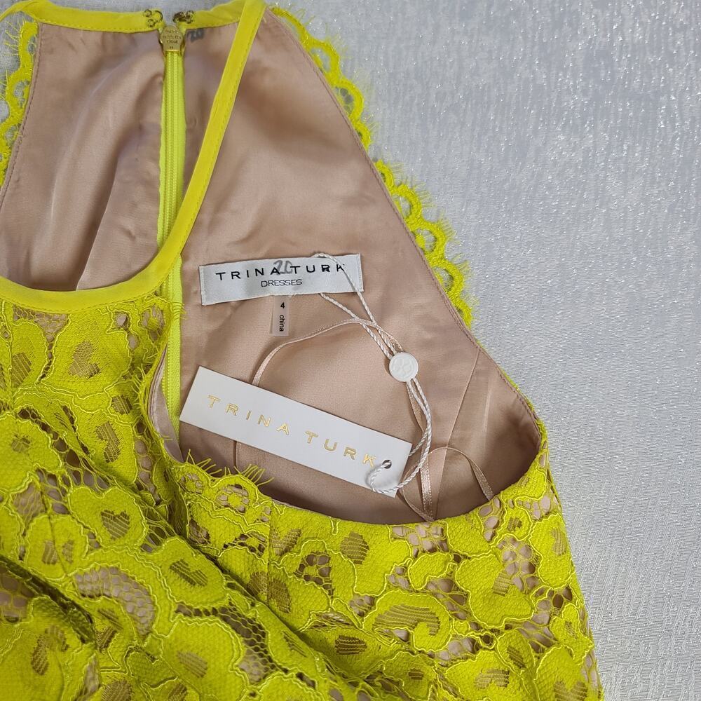 Trina Turk women's lace Neon yellow halter dress Size 4 Silk Garden Party Career - Picture 7 of 10